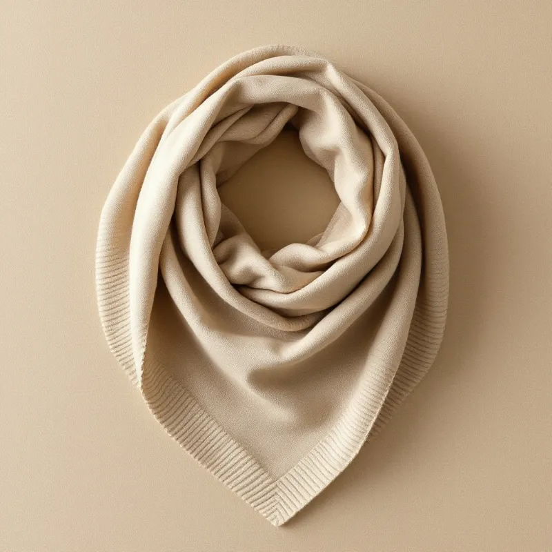 Illustration of an oatmeal knit triangle headscarf