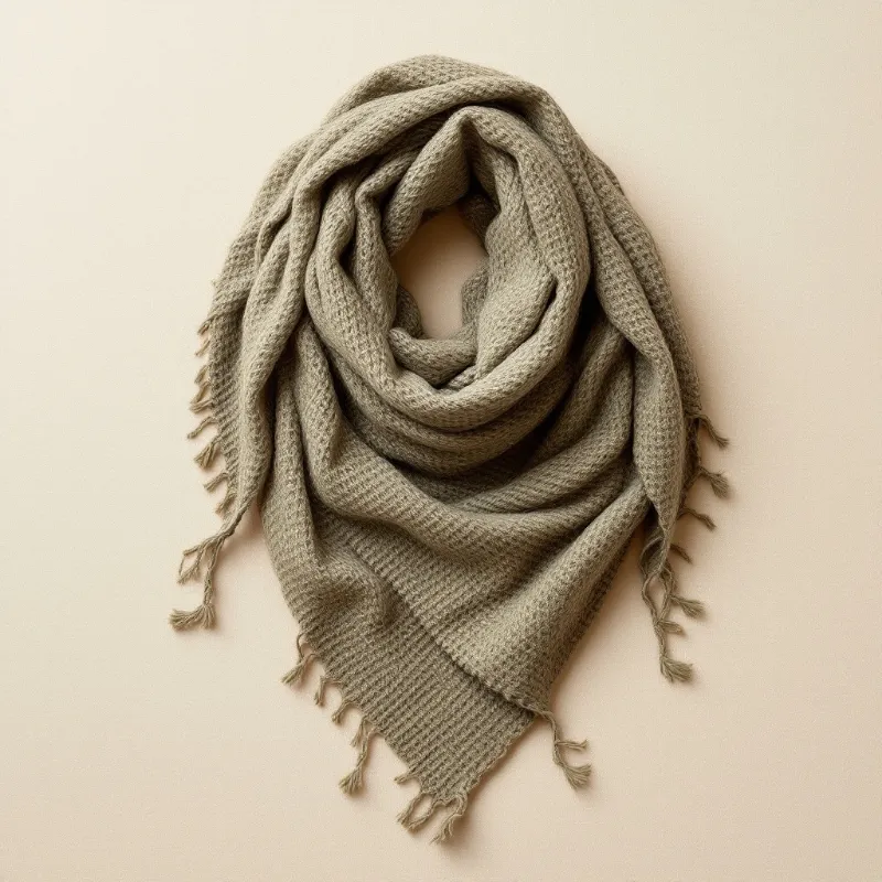Illustration of a moss green knit triangle shawl