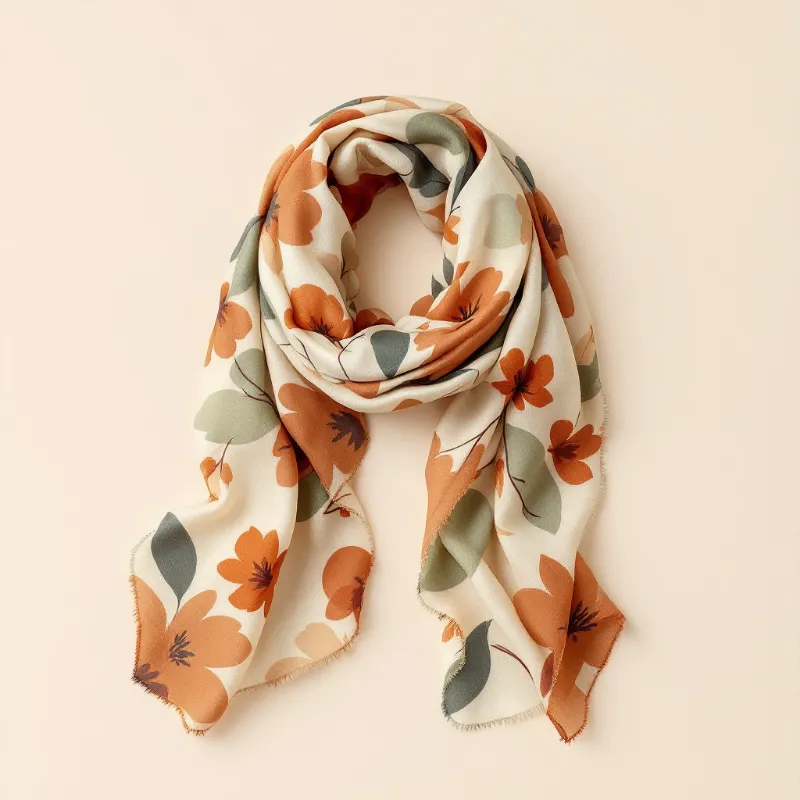 Illustration of a floral lightweight silk blend scarf