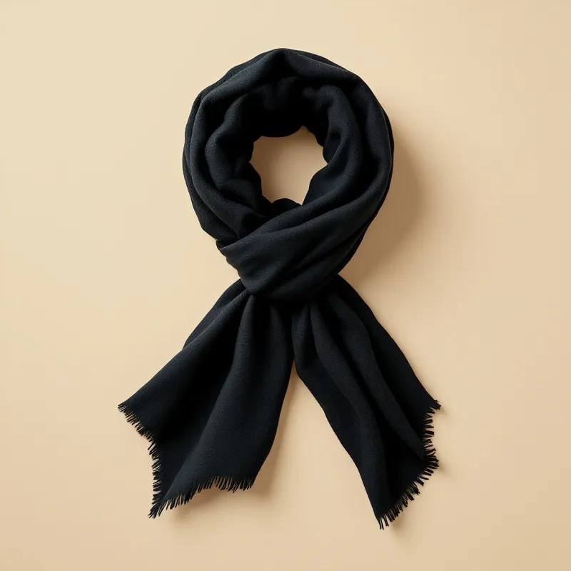 Illustration of a folded black merino wool triangle scarf