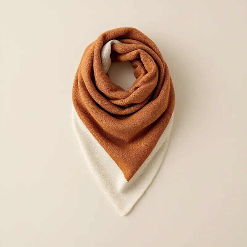 Illustration of a rust and cream knit triangle scarf