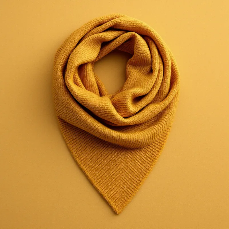 Illustration of a mustard knit wool and cashmere triangle scarf