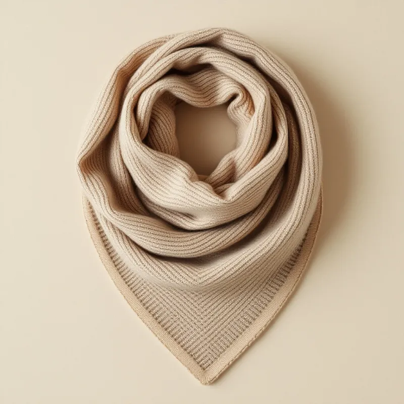 Illustration of a beige knit wool blend triangle scarf