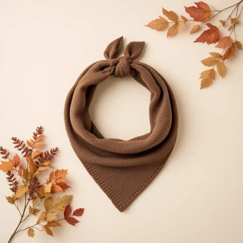 Illustration of a chocolate brown knit wool triangle head scarf