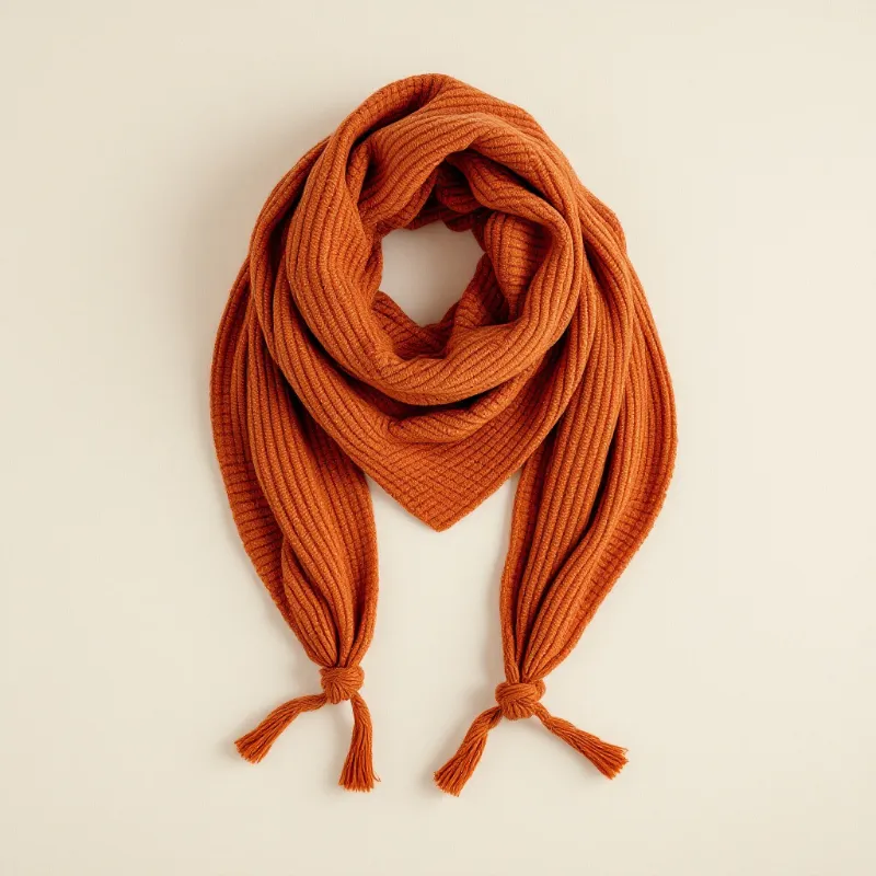 Illustration of a rust knit wool triangle scarf